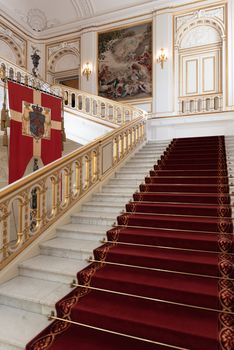 Interiors of royal halls in Christiansborg Palace in Copenhagen Denmark, ancient staircase