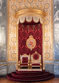 Interiors of the royal halls in the Christiansborg Palace in Copenhagen Denmark, throne of the Danish royalty