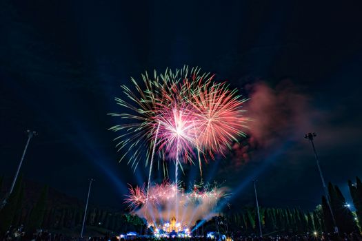 Beautiful firework night scene of new year countdown in Chiang mai Thailand