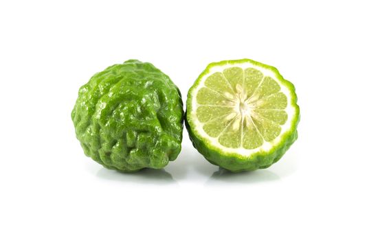 Fresh bergamot fruit isolated on white background, herb and medical