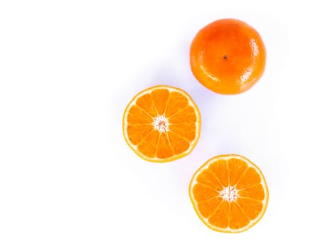Fresh orange fruit slice isolated on white background, top view