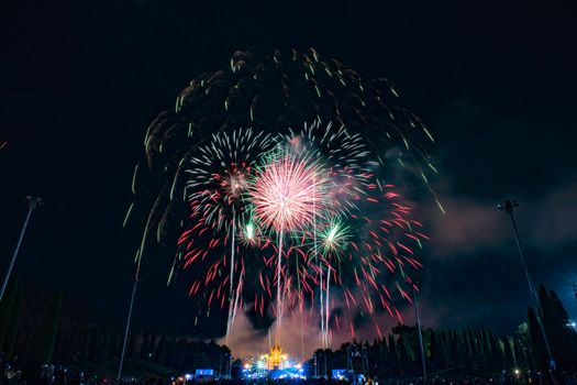 Beautiful firework night scene of new year countdown in Chiang mai Thailand