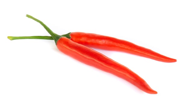 Closeup chilli pepper on white background, raw food ingredient concept