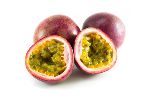 Fresh passion fruit isolated on white background, food healthy concept