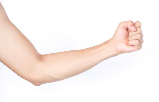 Man arm with blood veins on white background, health care and medical concept