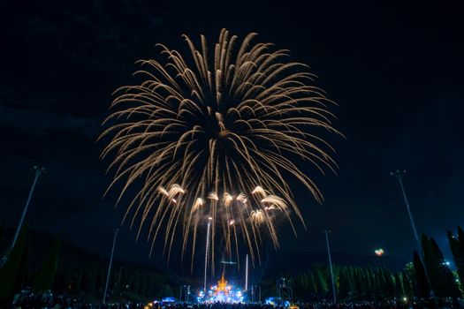 Beautiful firework night scene of new year countdown in Chiang mai Thailand