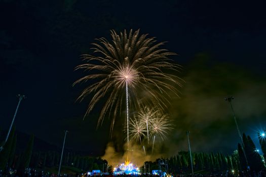 Beautiful firework night scene of new year countdown in Chiang mai Thailand