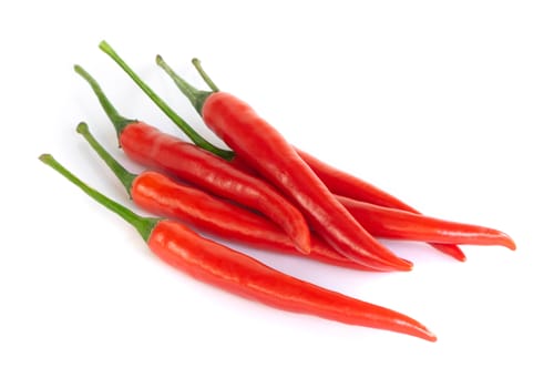 Closeup chilli pepper on white background, raw food ingredient concept