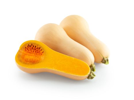 Butternut squash with sliced isolated on white background, food healthy concept