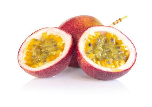 Fresh passion fruit slice isolated on white background, food healthy concept