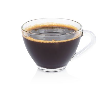 Closeup glass of americano hot coffee isolated on white background