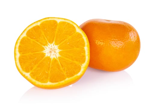 Fresh orange fruit slice isolated on white background