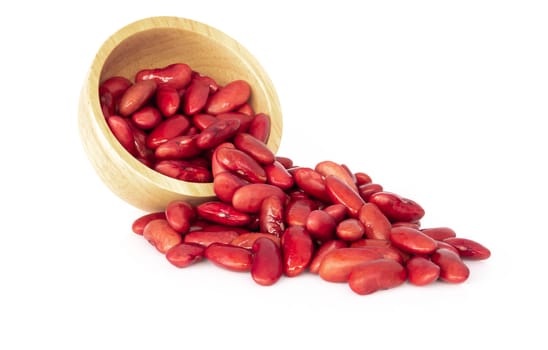 Red kidney beans in wood bowl isolated on white background, healthy food concept