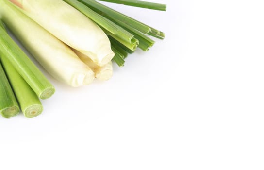 Top view lemon grass with slice isolated on white background, herb and medical concept