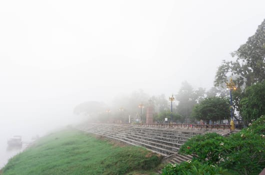 Beauty nature view point of Chaing Khan City, Loei with fog in the morning