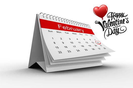 Cute valentines message against february calendar