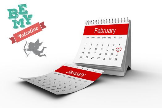 Cute valentines message against february calendar