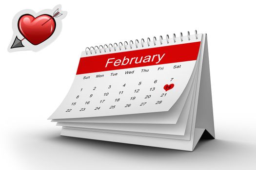 Heart with arrow against february calendar