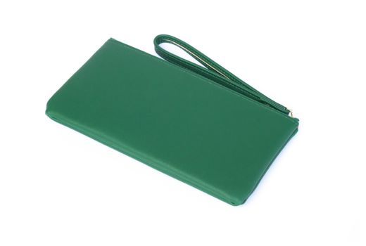 Closeup modern green woman wallet fashion on white background