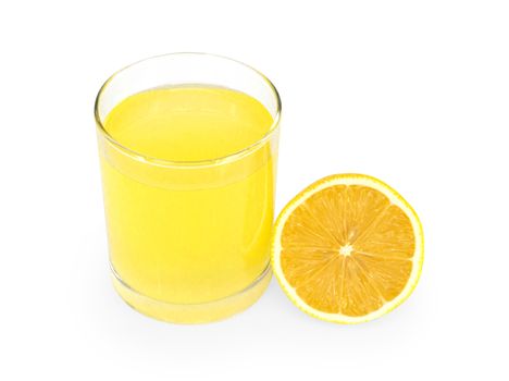 Closeup glass of lemon juice drink isolated on white background, food heathy concept