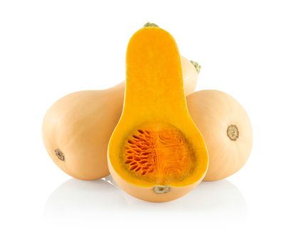 Butternut squash with sliced isolated on white background, food healthy concept