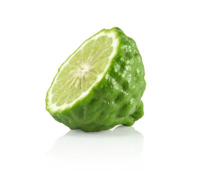 Fresh bergamot fruit slice isolated on white background, herb and medical