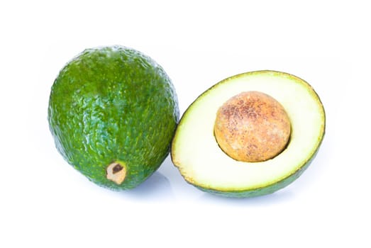 Top view fresh ripe avocado fruit isolated on white background with copy space, healthy food concept