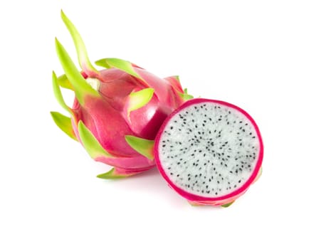 Close up fresh dragon fruit isolated on white background, food healthy