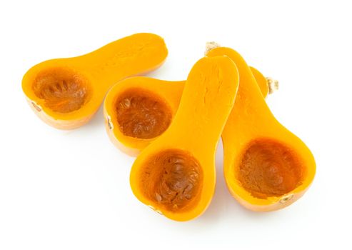Boiled butternut squash with sliced isolated on white background, food healthy concept