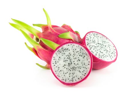 Close up fresh dragon fruit isolated on white background, food healthy