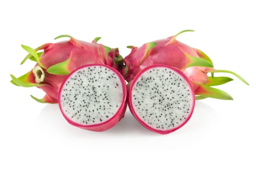 Close up fresh dragon fruit isolated on white background, food healthy