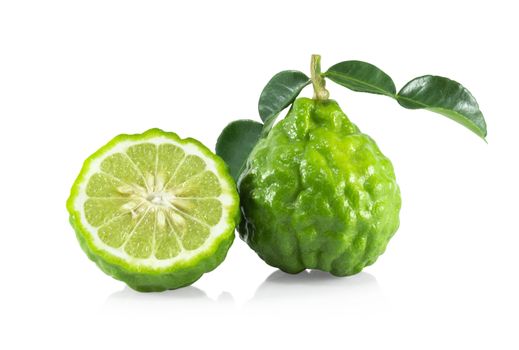 Fresh bergamot fruit slice isolated on white background, herb and medical