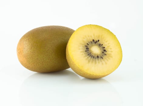 Fresh gold kiwi fruit isolated on white background, health care concept
