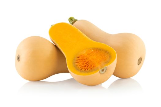 Butternut squash with sliced isolated on white background, food healthy concept
