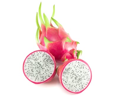 Close up fresh dragon fruit isolated on white background, food healthy