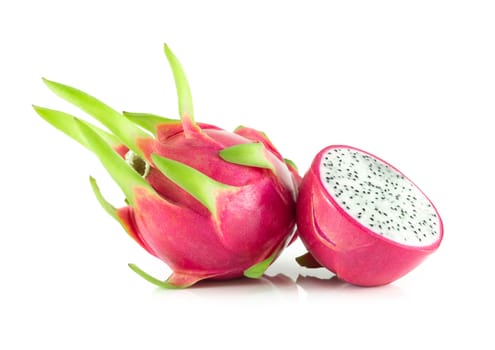 Close up fresh dragon fruit isolated on white background, food healthy