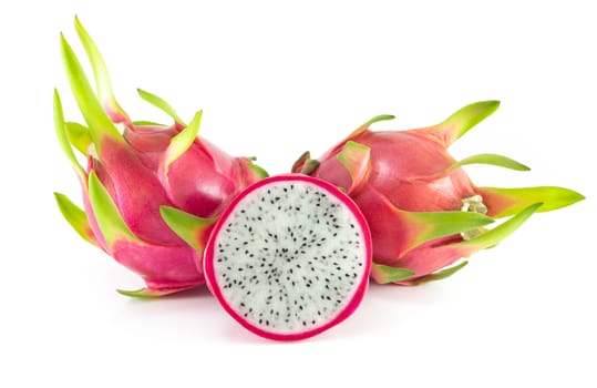 Close up fresh dragon fruit isolated on white background, food healthy
