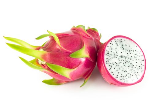 Close up fresh dragon fruit isolated on white background, food healthy