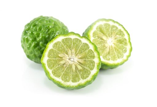 Fresh bergamot fruit slice isolated on white background, herb and medical