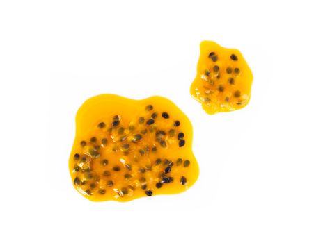 Closeup top view passion fruit seed on white background, fruit for healthy concept