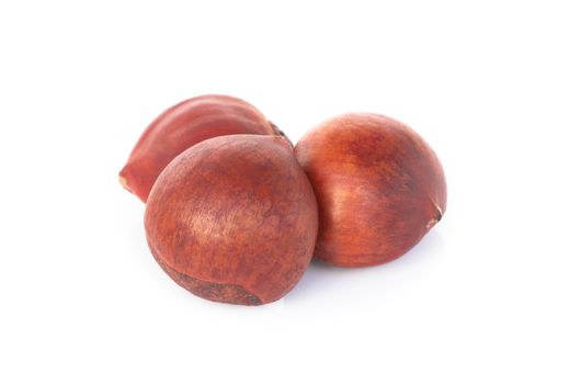 Closeup top view horse chestnuts isolated on white background,  healthy food concept