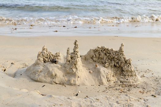 Sand castle on the beach, Men Du beach in Carnac, Brittany, France
