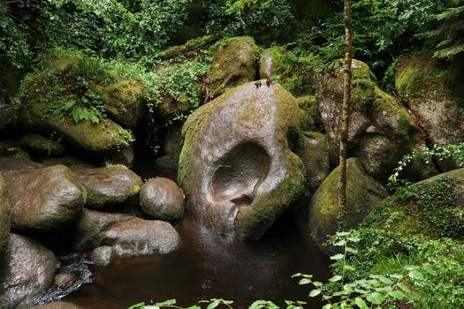 Chaos of rocks - jumble of bizarre formations of boulders in the Huelgoat forest, Brittany, France