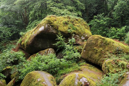 Le Chaos de Rochers or the Chaos of Rocks - jumble of hundreds of large boulders in Huelgoat forest, Brittany, France