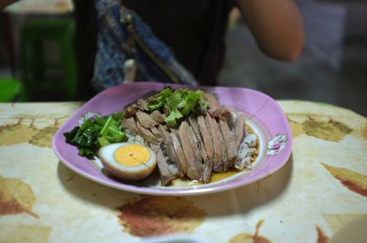 Rice with pork legs,Thai food.