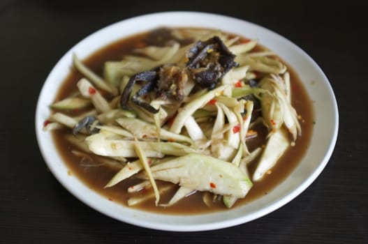 Thai food , Mango Spicy Salad or spicy green mango salad (Tum Ma Muang) 