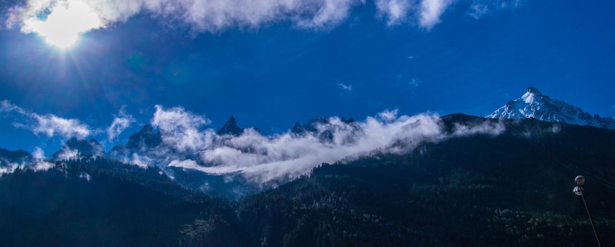 Chamonix needle with fog in the French Alps