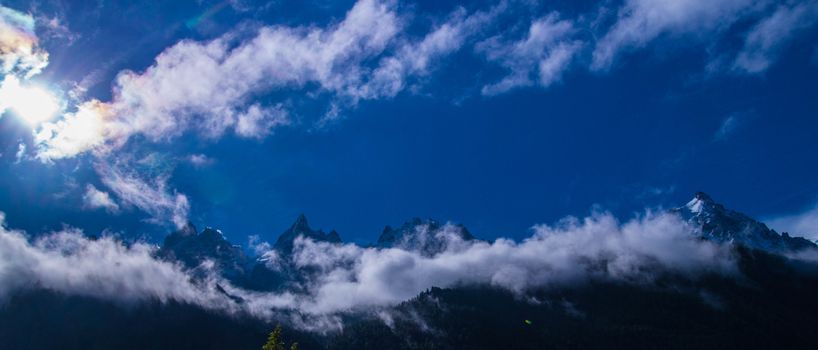 Chamonix needle with fog in the French Alps