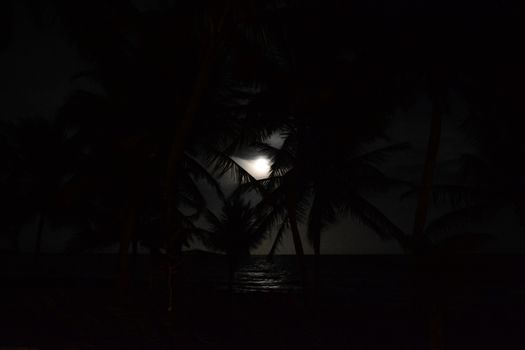 Moon over the sea in Mexico in Playa del Carmen