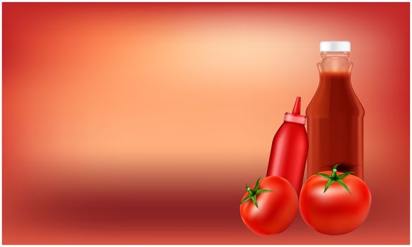 mock up illustration of tomato ketchup pack on abstract background